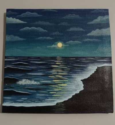 Handmade moonlight beach canvas painting