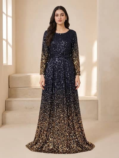 Elegant Black & Gold Sequin Long Maxi Dress