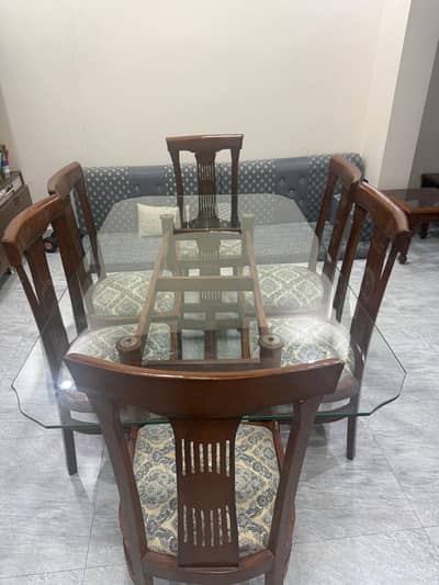 6 Seater Dining Table Set | Wooden Dining Table with 6 Chairs | Glass