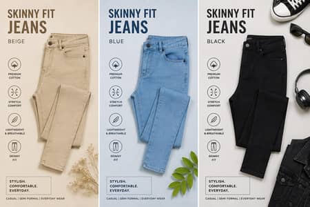 Stylish Skinny Fit Jeans – Blue, Beige & Black | New