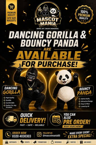 Gorilla and panda mascots available for sale