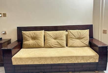3-Piece Wooden Sofa Set | 1 Three Seater + 2 Single | Covers Included