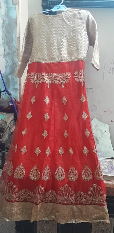 Brand New Red & Gold Fancy Embroidered Net Maxi / Frock (Party Wear)