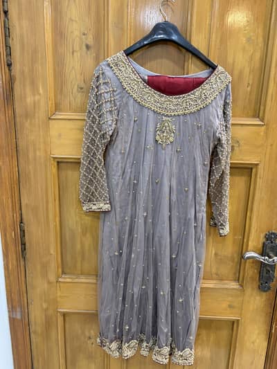 Mauve Grey Embroidered Peplum | Heavy Gold Work | Worn Once