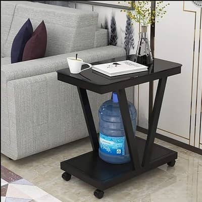 Black Coffee Table with Wheels, Wood & Iron, 60cm High