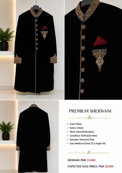 Premium Black Velvet Sherwani – Heavy Embroidered Work
