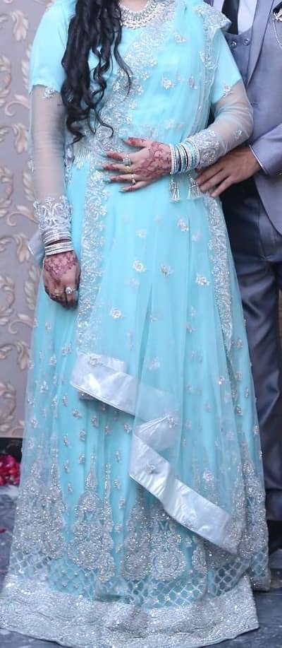 Ice Blue Ombre Bridal Lehnga Choli Dupatta | Heavy Work | Used Once