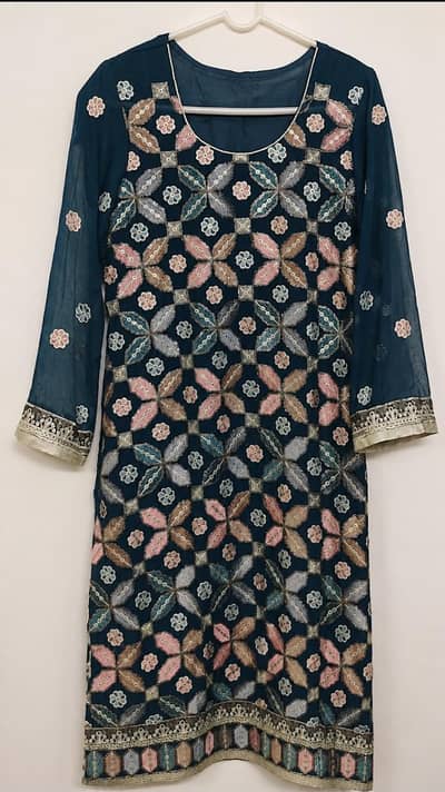 Beautiful navy blue embroidered suit - elegant floral design