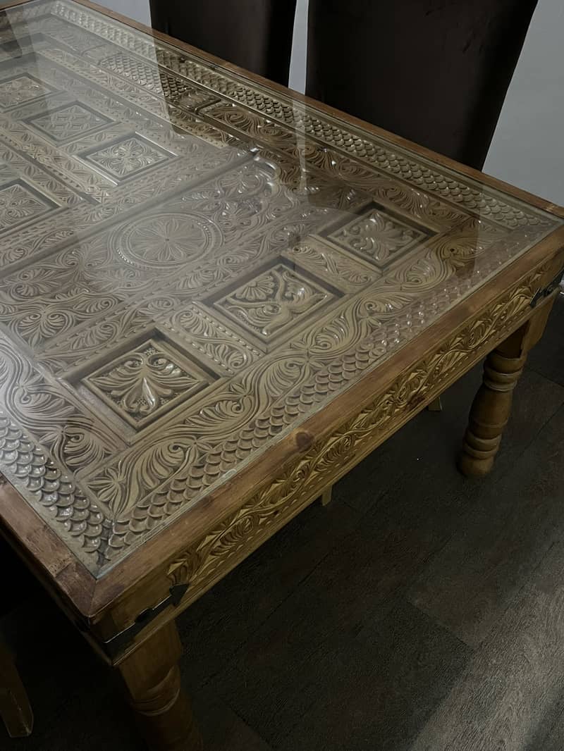 Solid Wood Dining Table Hand Carved 4