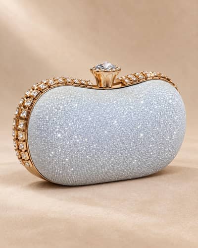 Silver Glitter Party Clutch Bag – Crystal Clasp