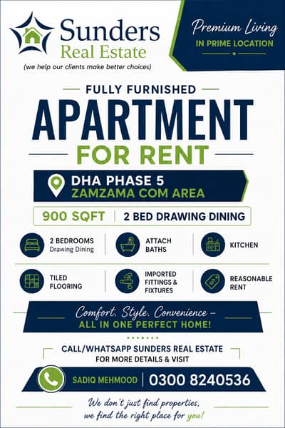 Call Now: Exclusive Furnished Apartment in Zamzama (Only 1 Unit Left!) | Premium Living with Imported Fittings & Prime Location | Sunders Real Estate