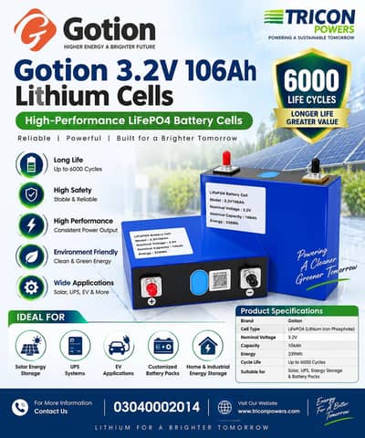 Gotion 3.2V 106Ah Lithium Cells | 6000 Life Cycles