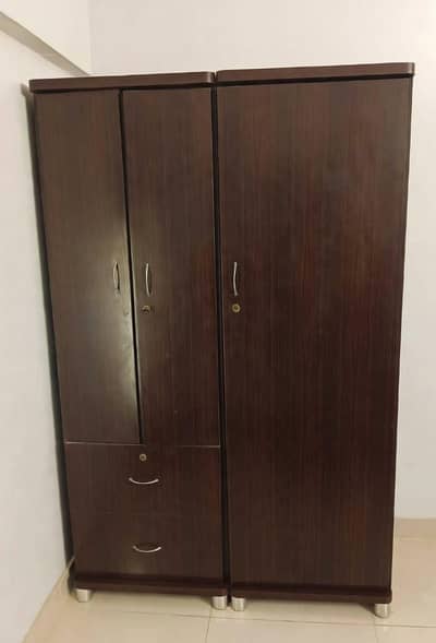 3 Door Wooden Wardrobe/Almari with 2 Drawers - Dark Brown Lamination