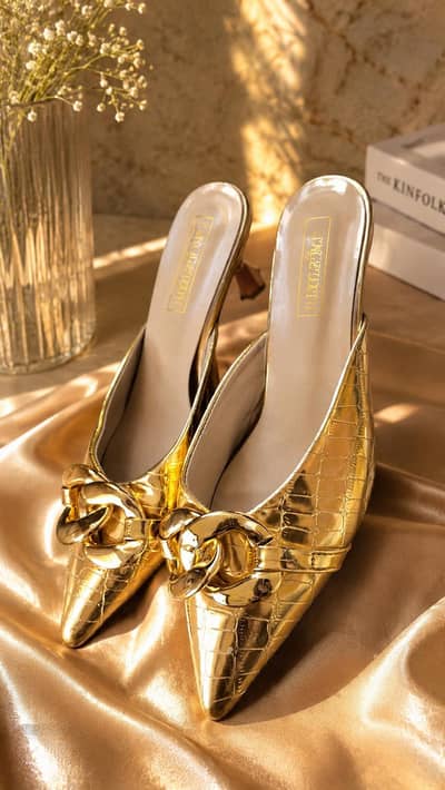 Stylish Golden Party Wear Heels | Elegant Women’s Shoes