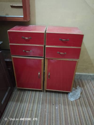 Red Wooden cabinet set (2 Pcs) - Drawers + Storage cupboard