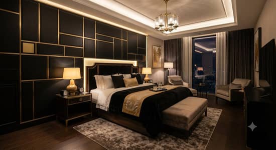 Luxury Royal Black Accent Wall Panel | 5 Star Hotel Design