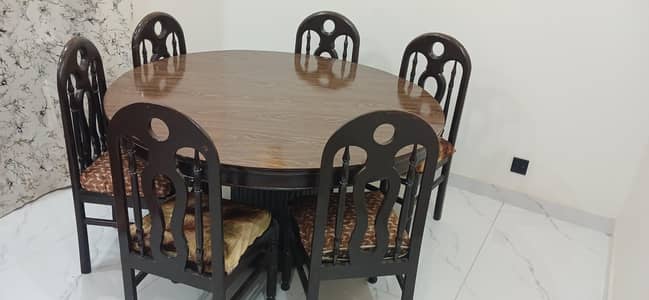 6 Seater Wooden Dining Table with Chairs – Good Condition