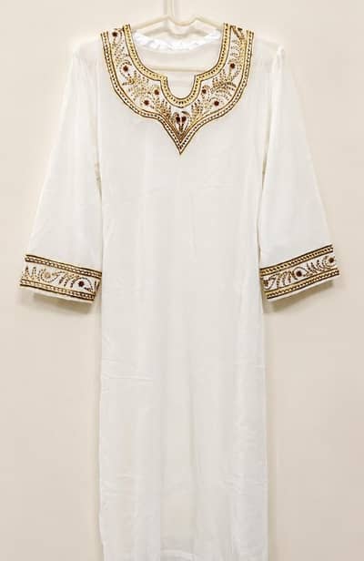 Elegant white 3 piece suit with golden and brown gota work