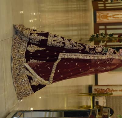 velvet maroon lehnga