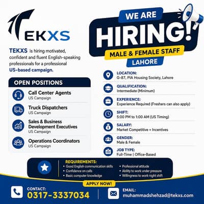 Call Center Agents Truck Dispatchers Sales & Operations Staff – Lahore