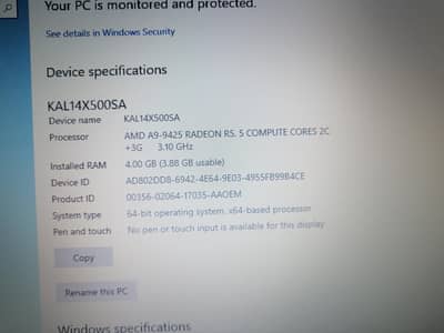 AMD 9th Gen Laptop 4 Gb Ram DDR4 320 HDD 4/h Bettery backup