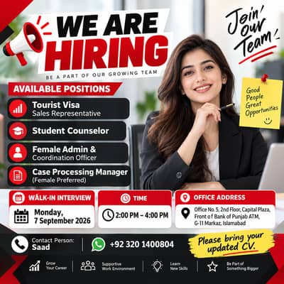 TOURIST VISA SALES REPRESENTATIVE, FEMALE ADMIN AND COORIDNATOR