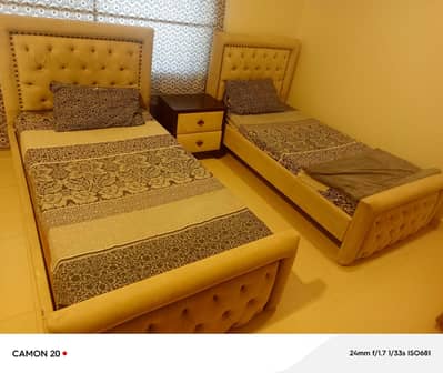 2 x Single Bed with Mattress and 1 x Side Table  Price Rs. 60,000/-