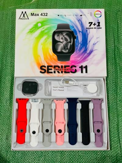 Max 432 Series 11 Smart Watch 7 in 1 | AMOLED 7+1 Straps