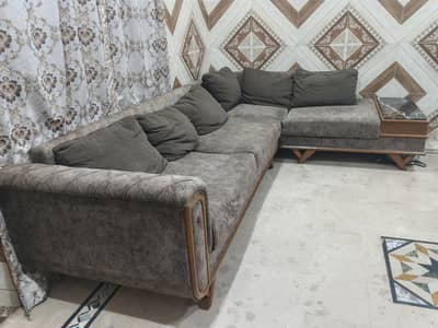 L shaped wooden sofa