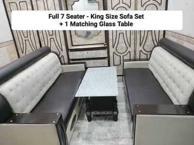 Full 7 Seater Sofa Set + 1 Glass Table
