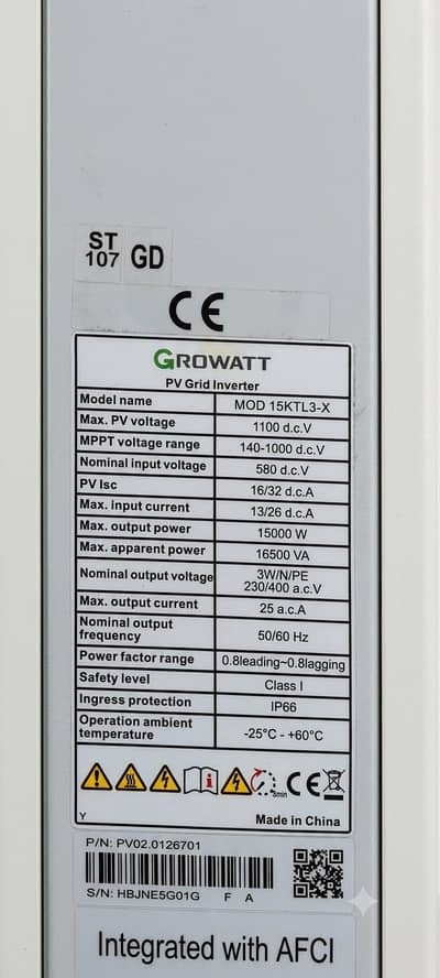 Growatt MOD 15KTL3-X 15kW 3-Phase PV Grid Inverter – Dongle Missing