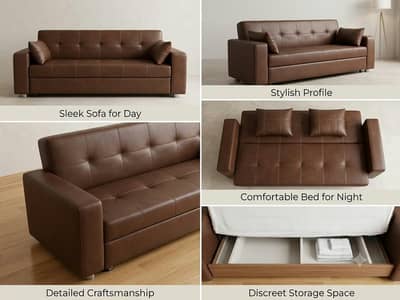 ​Urgent Sale: Leatherette Sofa Cum Bed with Built-In Storage