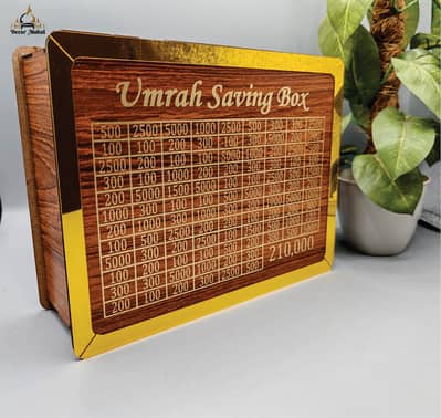 Umrah Saving Box - Wooden Islamic Money Saving Box - 280 Days Savings