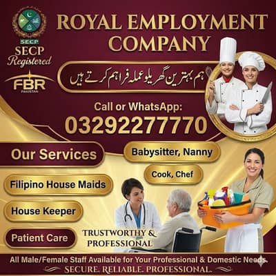 House maids,Helper, Baby Sitter, Chef, Home Cook, Patient Care, Driver