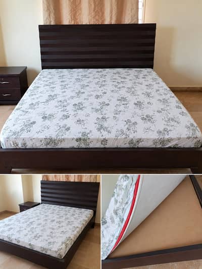 Queen Bed with Medicated Mattress & 2 Side Tables
