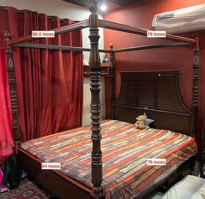 Oirignal & Solid Diyar (Deodar) Wood King Size Four-Poster Canopy Bed