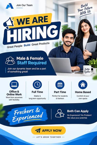 URGENT HIRING MALE OR FEMALE LOCATION AT LAHORE