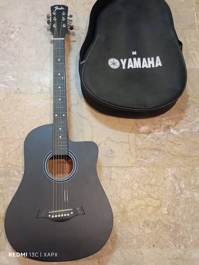 Acoustic Guitar with Capo, 2 Picks & Yamaha Cover | Black Color |