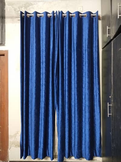 Navy Blue Velvet Curtains with Elegant Self Print