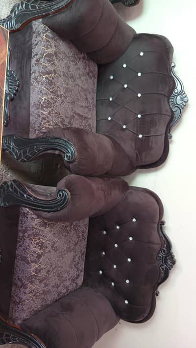 2 Chairs and 1 Sofa in brown colour with velvet Poshibg