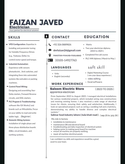 I am electrician ( non related job b karlo ga )