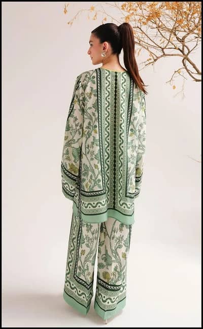 Green printed swiss lawn 2 piece co-ord set for women
