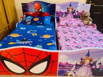 Two Kids Beds for Sale – Spider-Man & Princess Designs | 2.5 × 5 ft