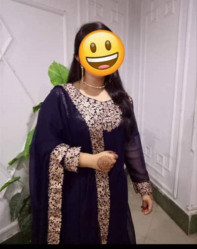 Navy blue elegant embroidered chiffon maxi