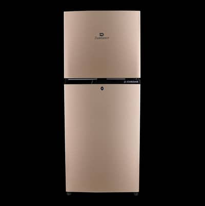 The Dawlance 9140 WB E-Chrome Hairline Golden double door refrigerator