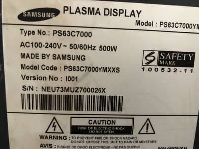 Samsung TV With 3d features 63 inch