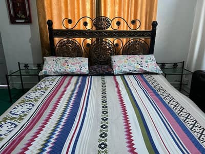 Iron Bed with side tables and Single bed