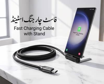 240W Fast Charging Type-C Cable | Built-in Foldable Phone Stand