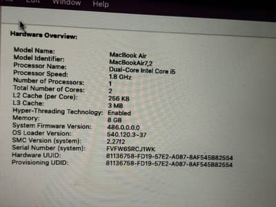 MacBook Air Core i5 For Sale condition 10 bu 9
