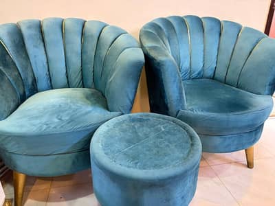 Premium Teal Velvet Sofa Set – 2 Luxury Chairs + Matching Ottoman